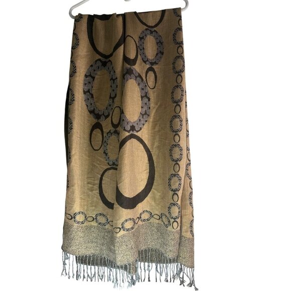pashmina Accessories - Women’s Tan Pashmina Silk Blend Wrap Scarf Luxury Vintage Old Money Preppy Y2K